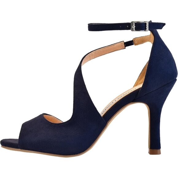 Elegantpark Women Blue Satin Cross Strappy Peep Toe High Heels Sandals Shoes - Picture 5 of 9